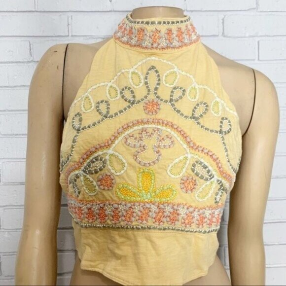 Free People Yellow Embroidered Crop Top - Picture 2 of 14